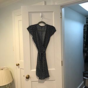 Dark blue floral wrap dress